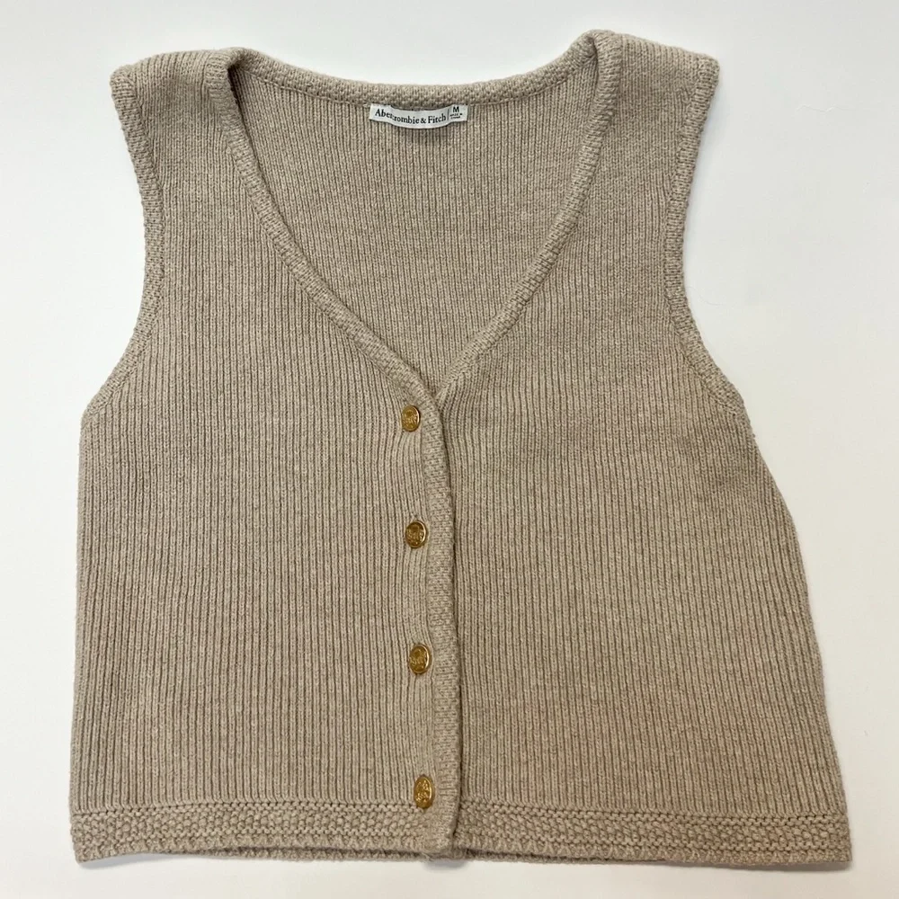 Abercrombie & Fitch Beige V-Neck Sweater Vest - Picture 1 of 4